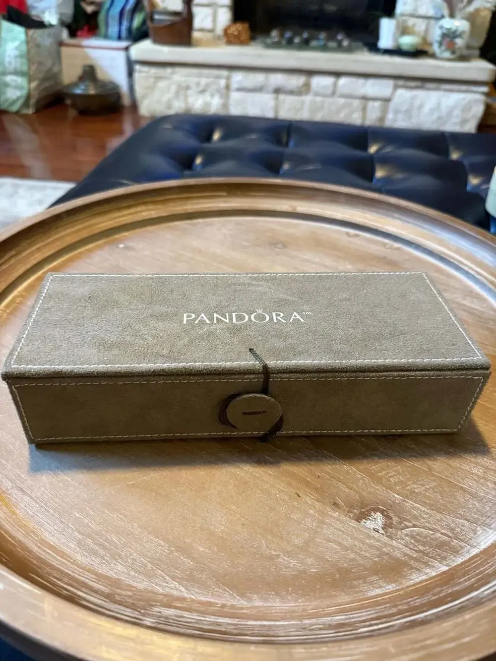 Pandora Brown Suede Jewelry Box with Inserts and Wrap Tie Closure